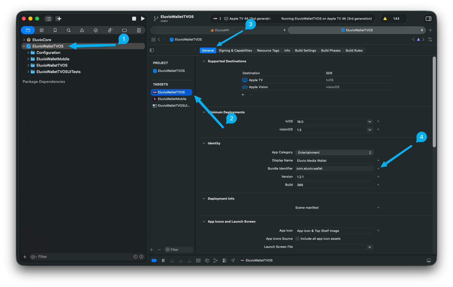 The General tab as the app ships, showing Eluvio's own Display Name and bundle identifier