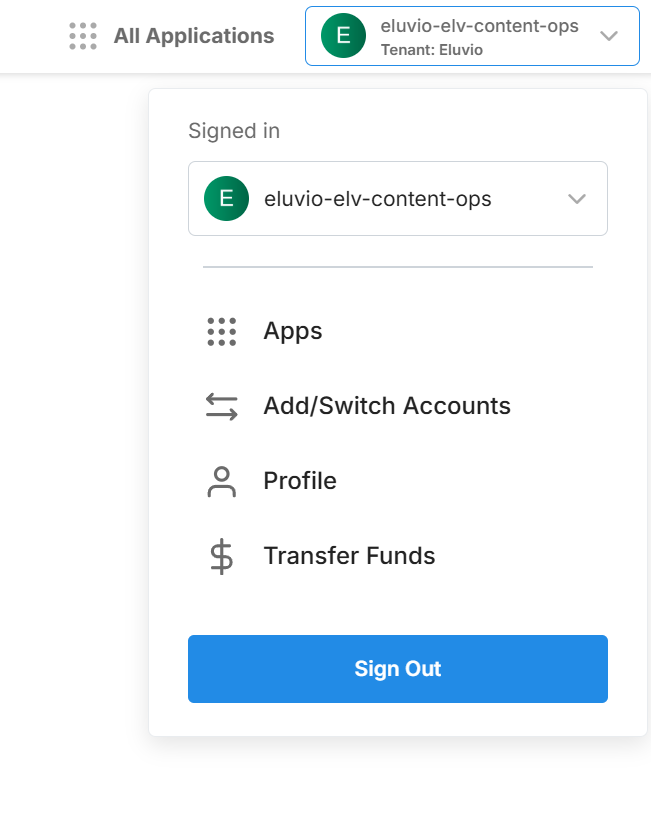 Profile menu